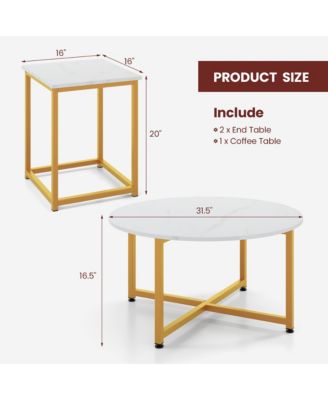 Round Nesting Table Set of 3 Modern/Farmhouse Coffee Table w/2 End Tables Walnut & Black