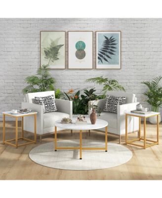 Round Nesting Table Set of 3 Modern/Farmhouse Coffee Table w/2 End Tables Walnut & Black