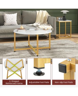 Round Nesting Table Set of 3 Modern/Farmhouse Coffee Table w/2 End Tables Walnut & Black