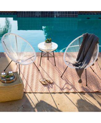 3-Piece All-Weather Patio Acapulco Bistro Furniture Set w/ Rope, Glass Top Table