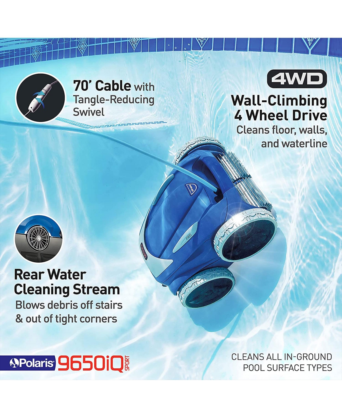 Polaris 9650IQ Sport 4WD Robotic In-Ground Pool Vacuum Cleaner w/ Remote Control