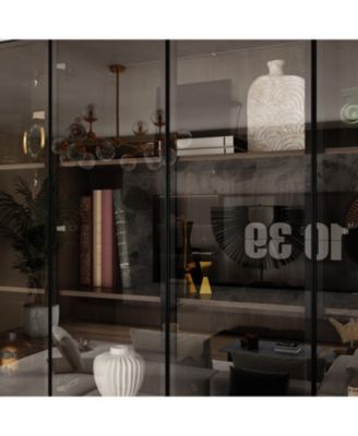 Brown Wood 13-Shelf Standard Bookcase with Pop up Glass Doors