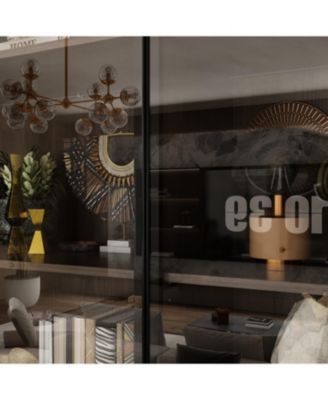 Brown Wood 13-Shelf Standard Bookcase with Pop up Glass Doors