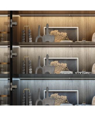 Brown Wood 13-Shelf Standard Bookcase with Pop up Glass Doors