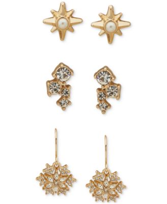 lonna & lilly - Gold-Tone 3-Pc. Set Crystal & Imitation Pearl Earrings
