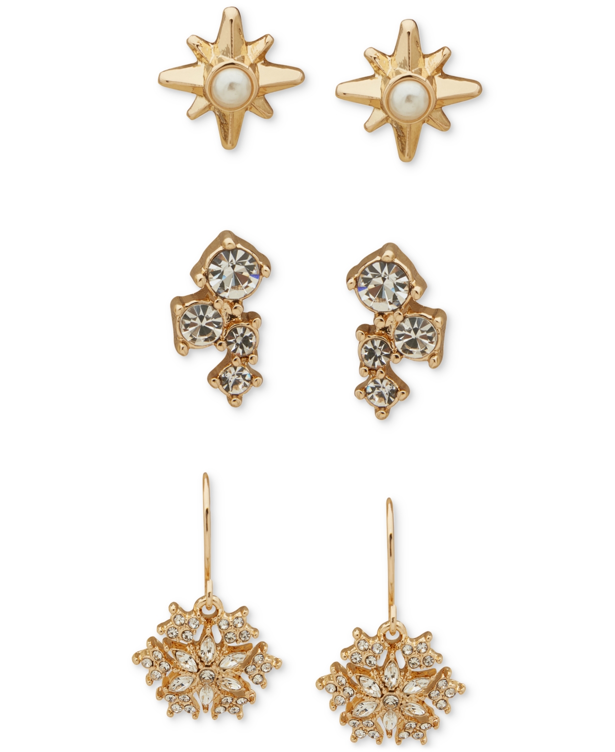 Gold-Tone 3-Pc. Set Crystal & Imitation Pearl Earrings - Crys