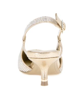 Women's Martha Crystals Kitten Heel Sling Back Pumps