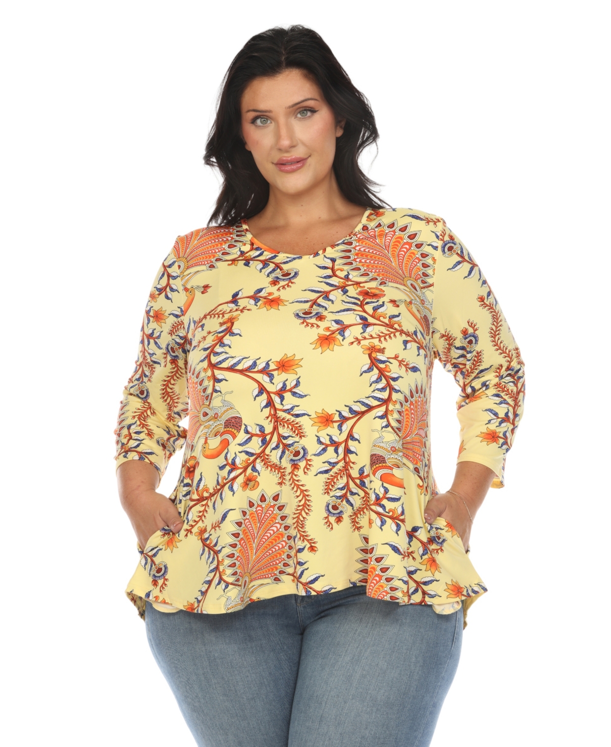 White Mark Plus Size Vibrant Boho Swing Top In Yellow