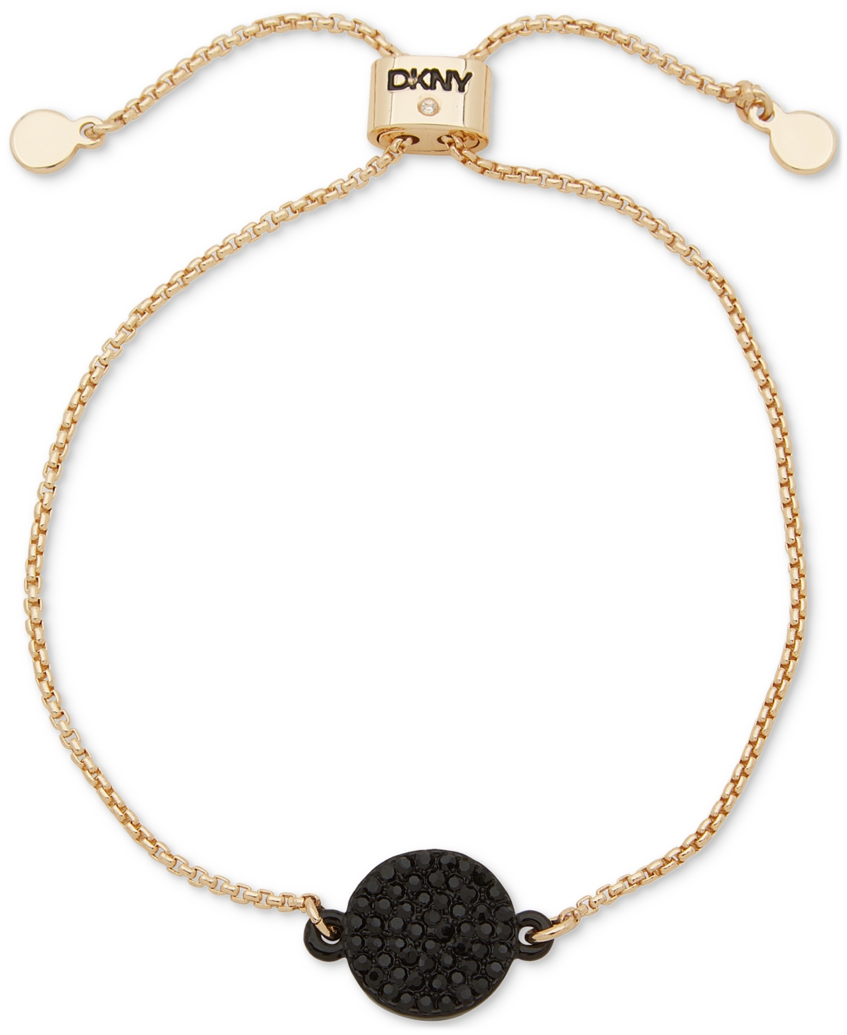 Dkny Gold-tone Pave Disc Charm Link Slider Bracelet In Jet