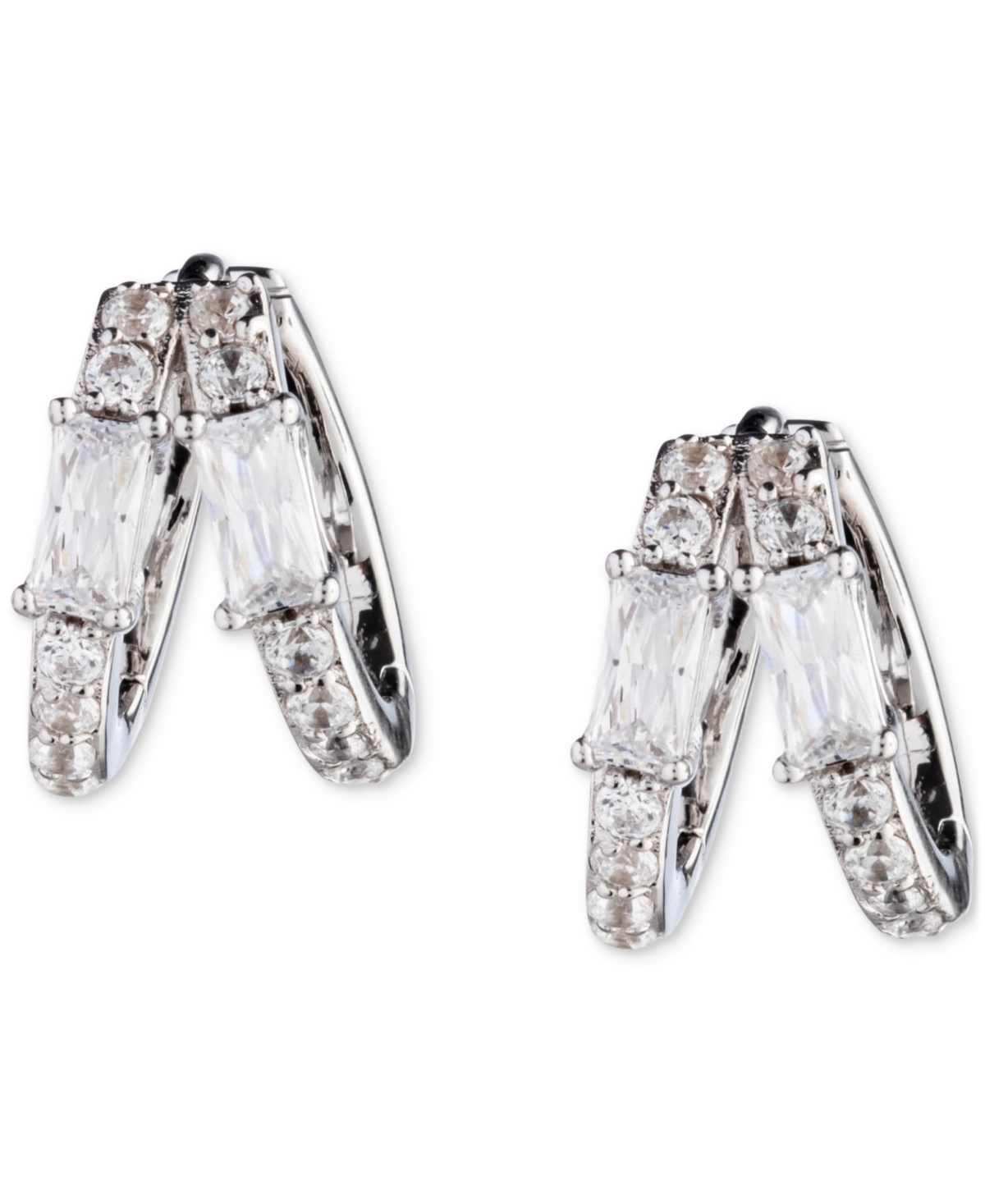 Shop Polo Ralph Lauren Lauren Ralph Lauren Sterling Silver Small Mixed-cut Cubic Zirconia Split-hoop Earrings, 0.55" In White