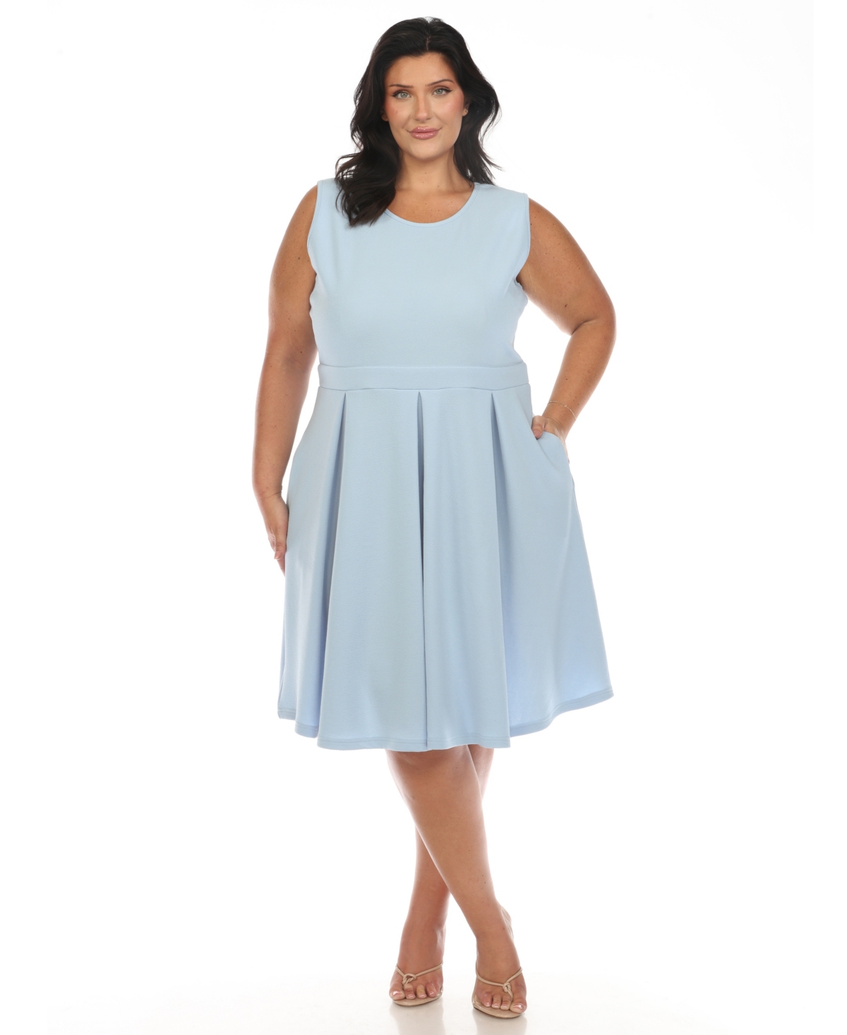 White Mark Plus Size Fit And Flare Dress In Baby Blue