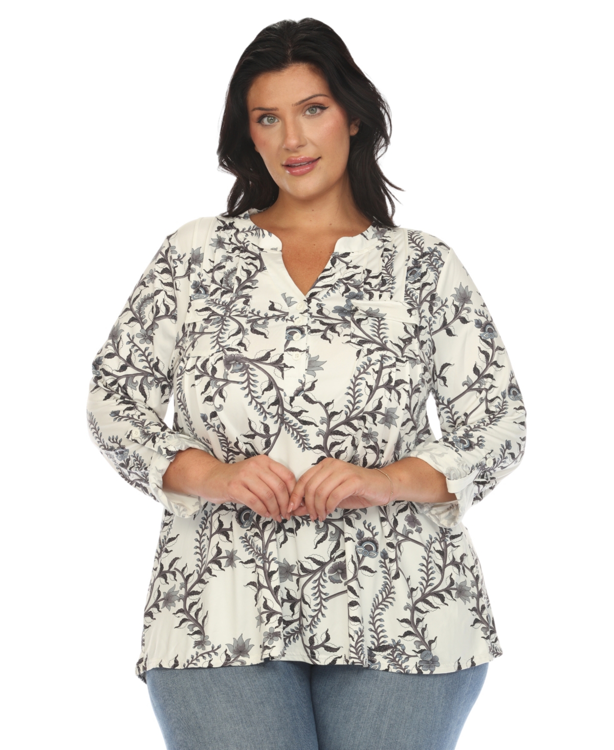 WHITE MARK PLUS SIZE PAISLEY BUTTON FRONT TUNIC TOP 
