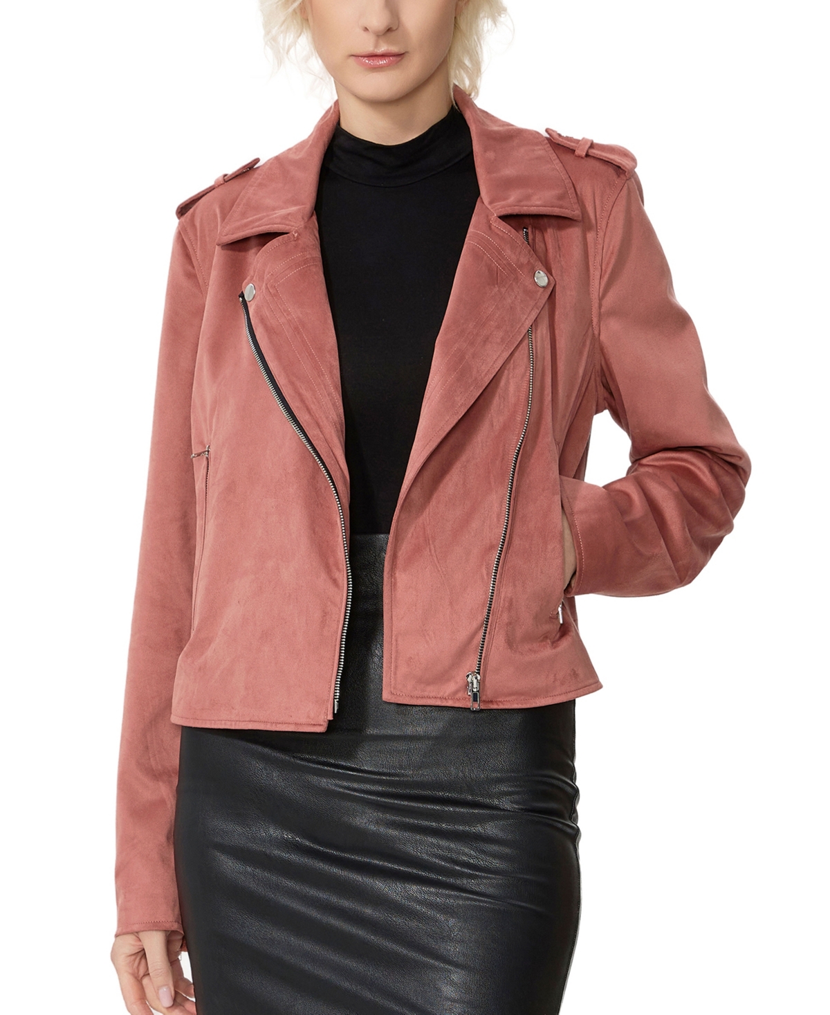 Kimi & Kai Women's Willa Faux Suede Moto Jacket In Pink