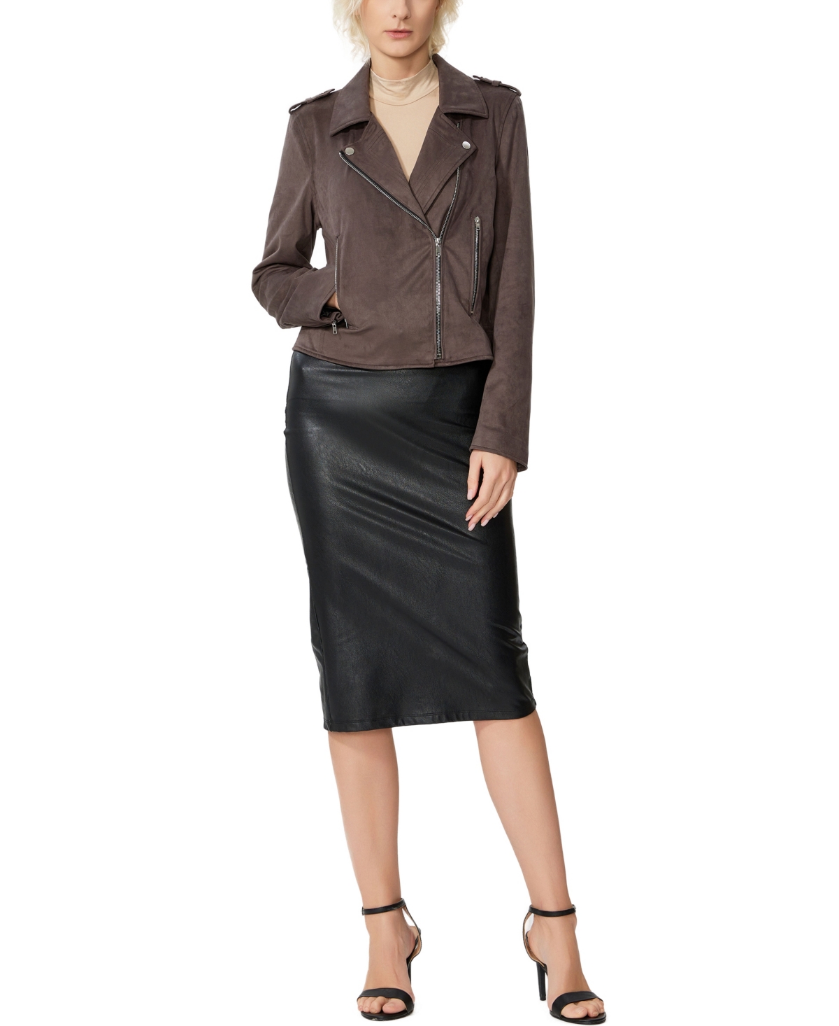 Kimi & Kai Women's Willa Faux Suede Moto Jacket In Brown