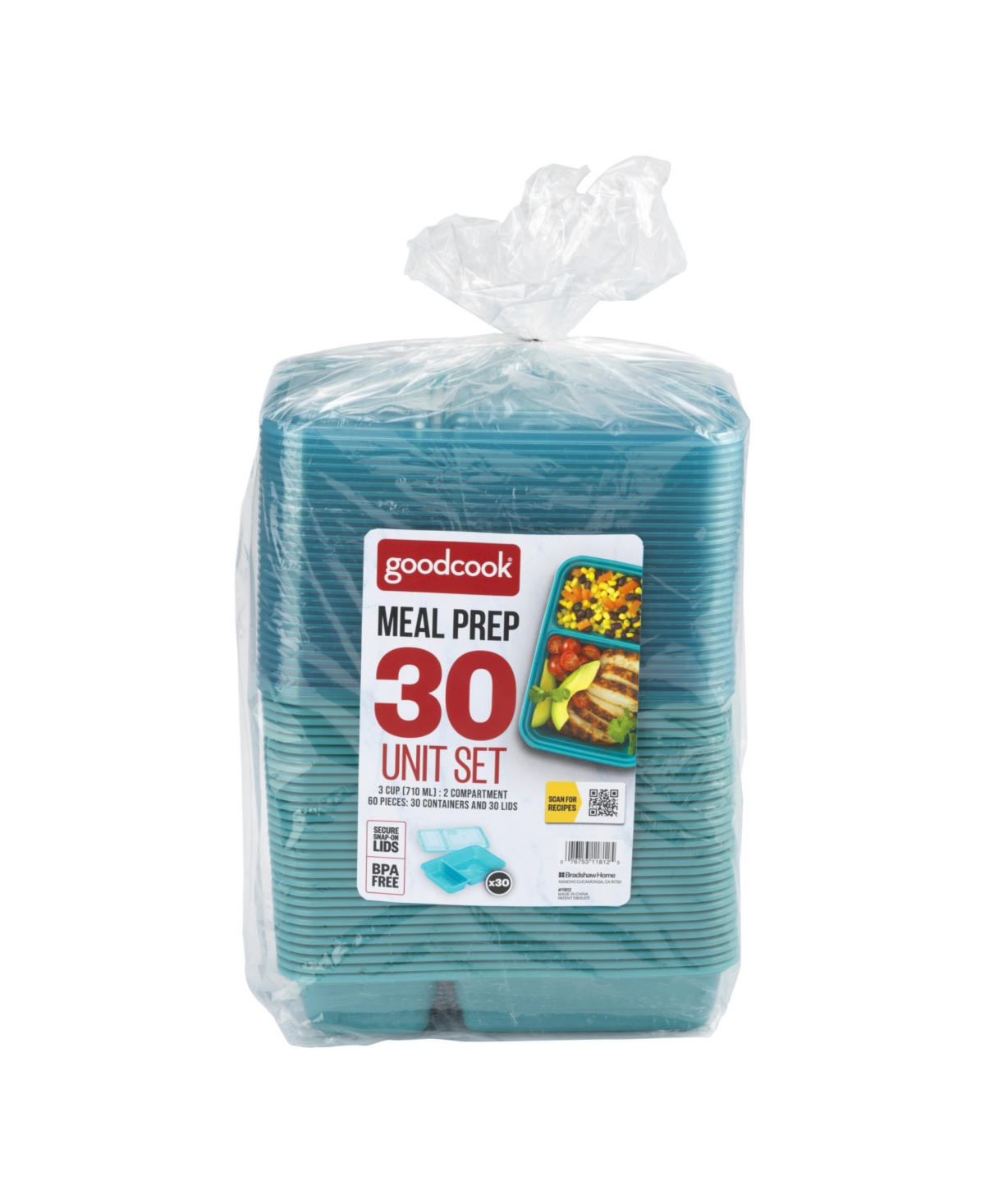 Good Cook Meal Prep Rectangle Two Compartment 30 Pack Container In Teal