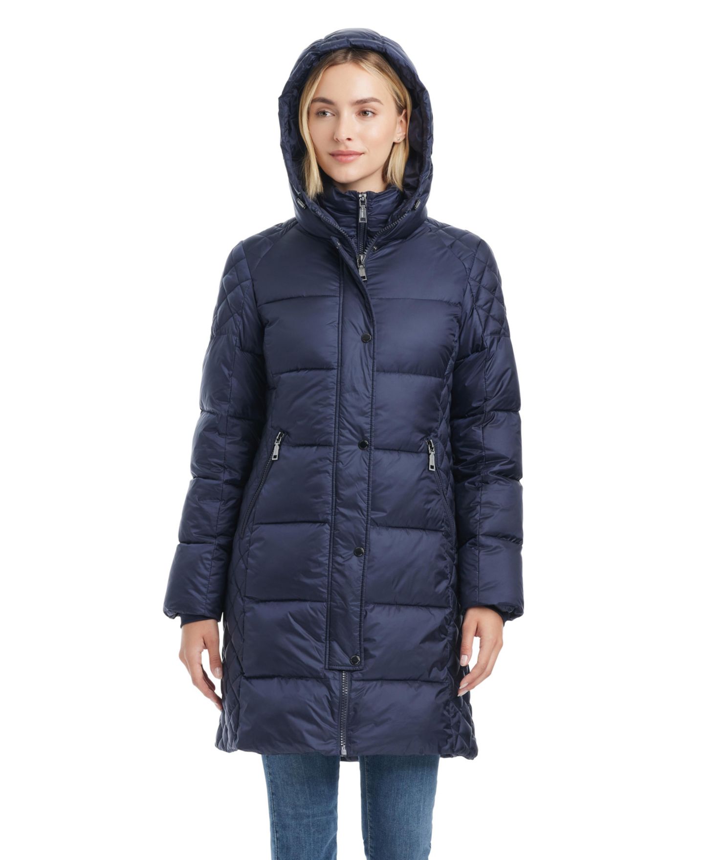 Женская куртка Vince Camuto Cire Mid-Length Fitted Puffer, цвет: Тёмно-синий — фото 3