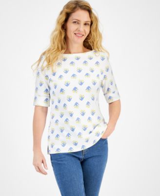 Style & Co Petite Printed Elbow-Sleeve Top, Created for
