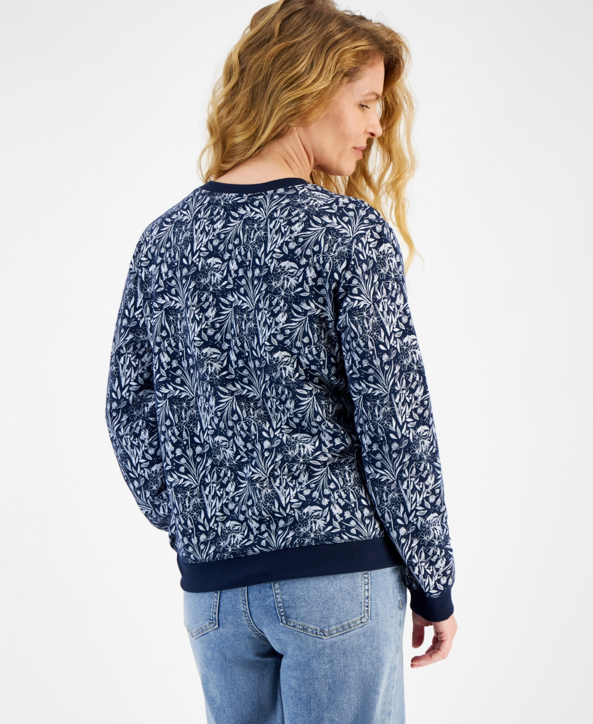 Style & Co Petite Printed Fleece Crewneck Sweatshirt, Created for Macy's