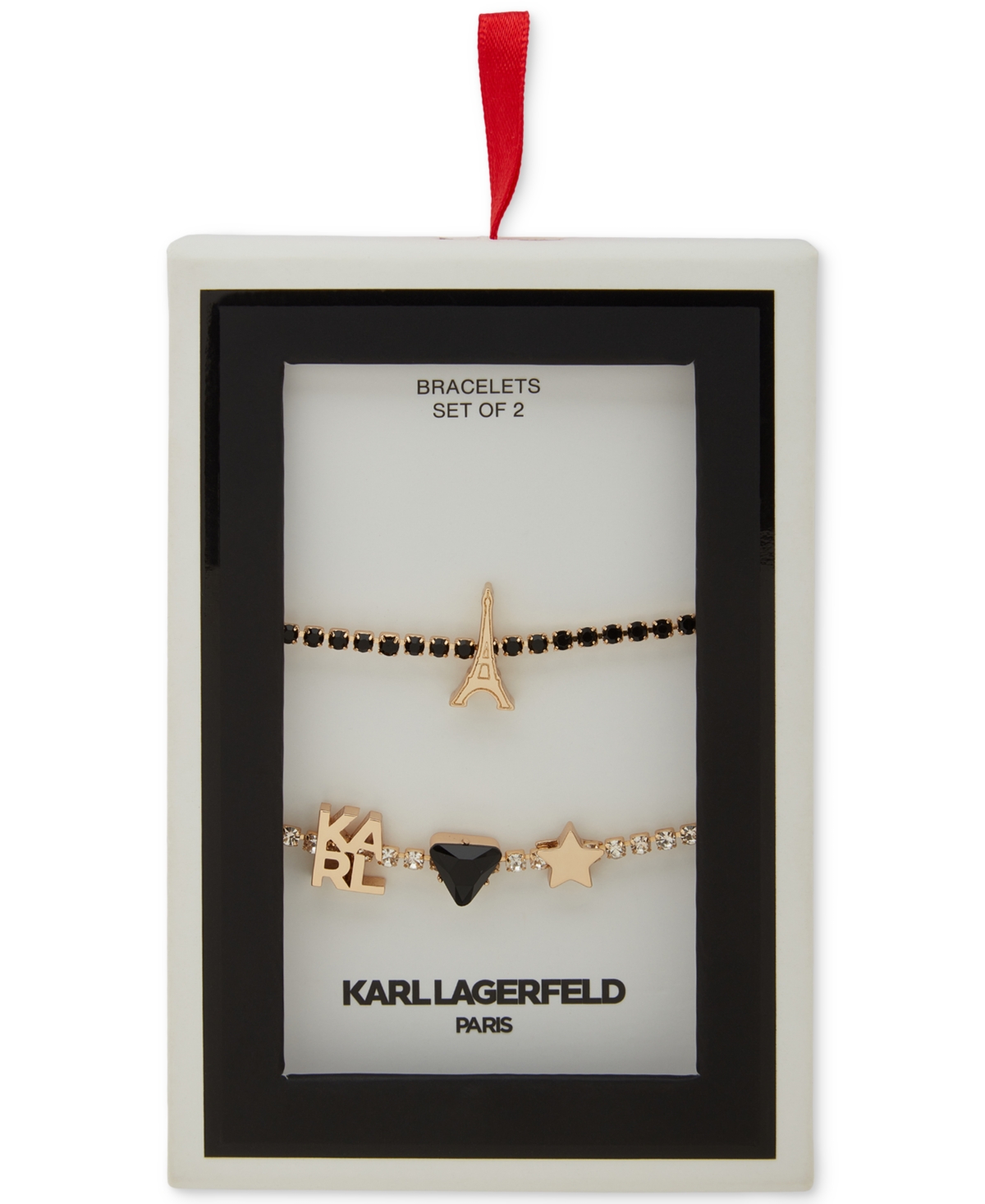 Karl Lagerfeld Paris Gold-Tone 2-Pc. Set Eiffel Tower & Logo Charm Crystal Slider Bracelets