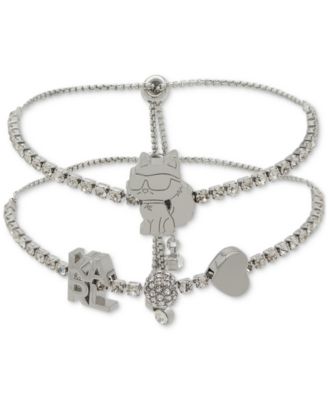 Silver-Tone 2-Pc. Set Choupette & Logo Charm Crystal Slider Bracelets