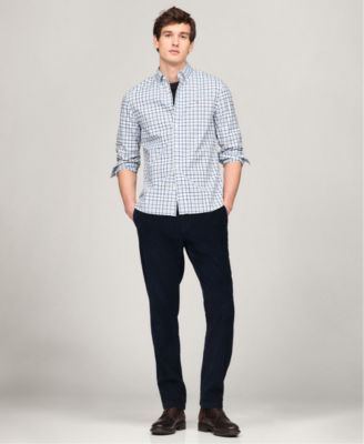 Men's Flex Poplin Tartan Slim-Fit Long-Sleeve Shirt