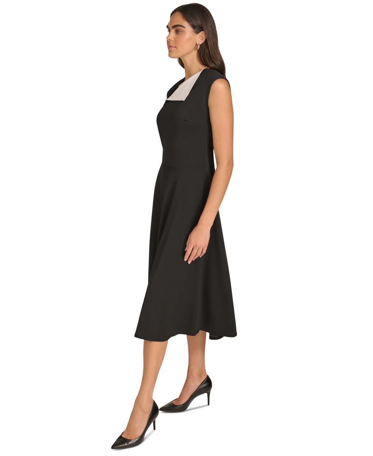 Calvin Klein Women's Colorblocked-Neck A-Line Midi Dress