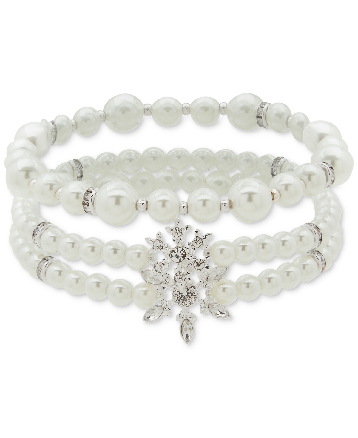 Anne Klein Silver-tone 3-pc. Set Crystal Snowflake & Imitation Pearl Stretch Bracelets