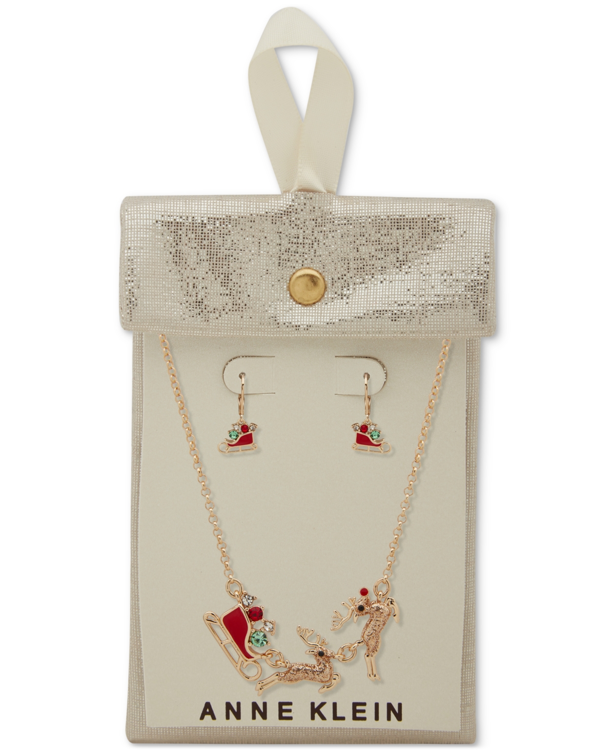 Anne Klein Gold-Tonecolor Crystal Reindeer Sleigh Statement Necklace & Drop Earrings Set