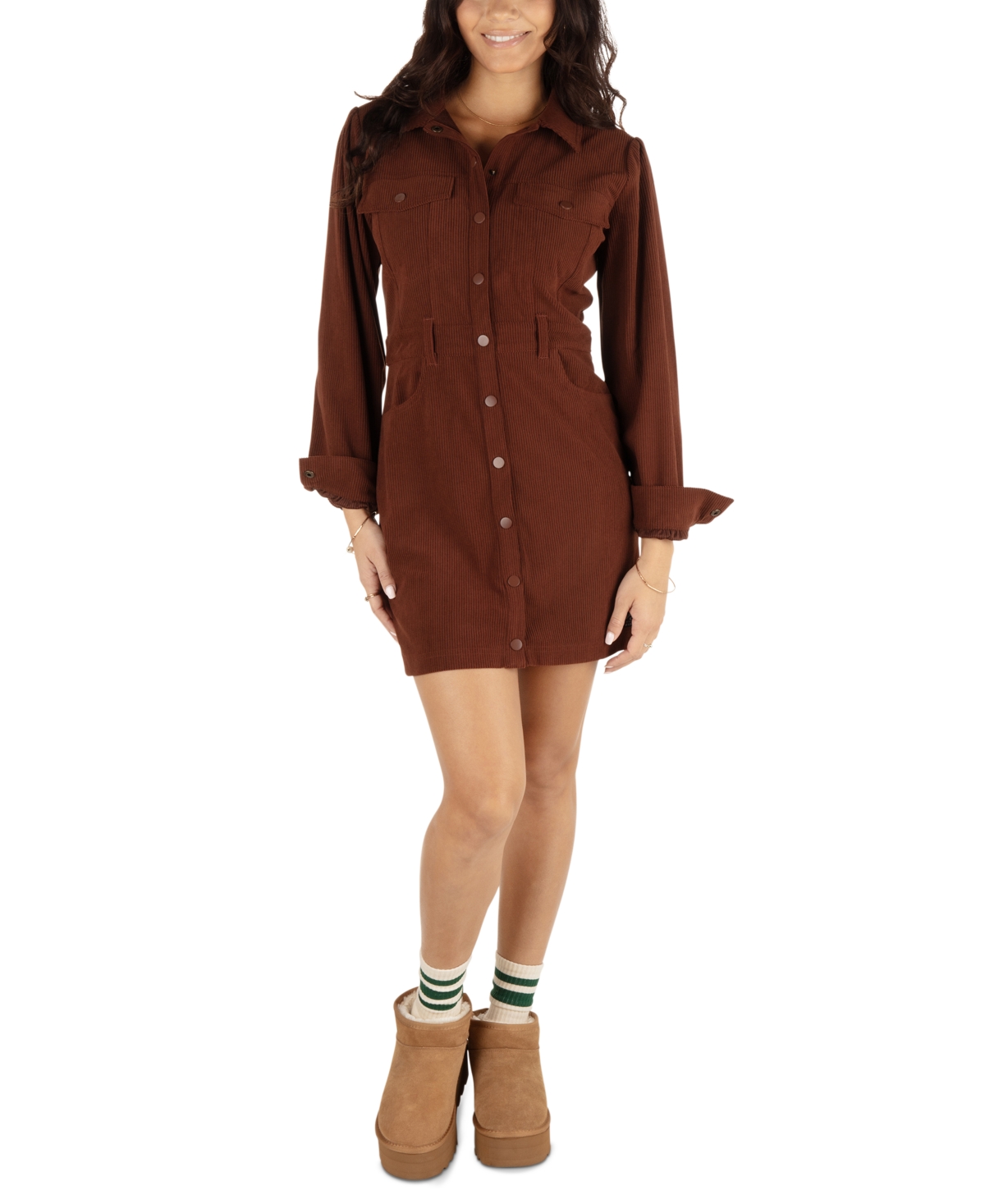 HURLEY JUNIORS' HOLLAND LONG-SLEEVE MINI DRESS 