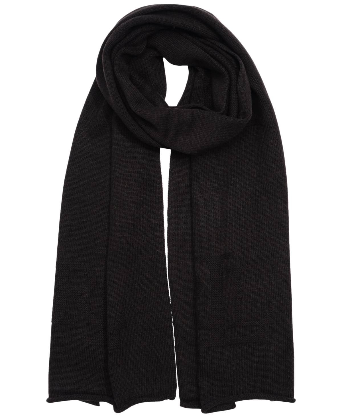Ralph Lauren Textured Logo Knit Scarf In Black