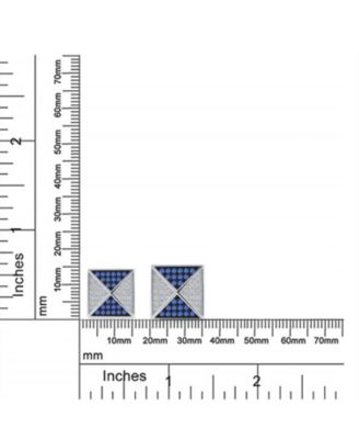 Black Royal Blue CZ Stud Earrings, Geometric Pyramid Square, Sterling Silver 11MM