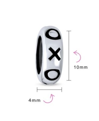 XO Hugs Kisses Stopper Bead Charm Black Rubber Center Sterling Silver