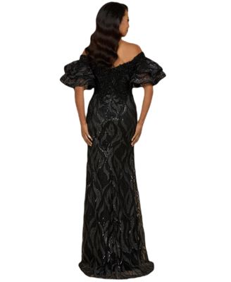 Women's Illusion Neck, Long Bell Sleeve Gown