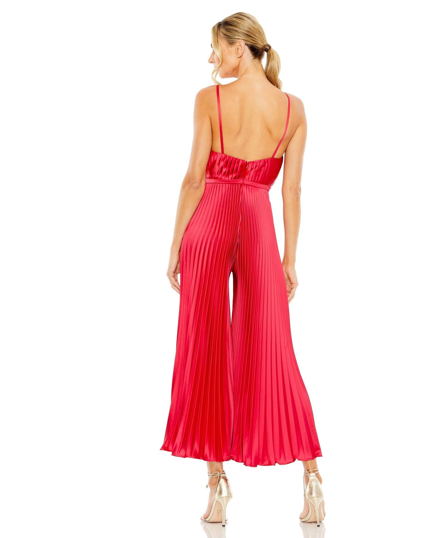 Женский комбинезон Mac Duggal Cropped Pleated V-Neck Wide Leg Jumpsuit, цвет: Клюквенный — фото 3