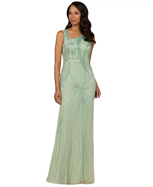 women's asymmetrical, beaded gown