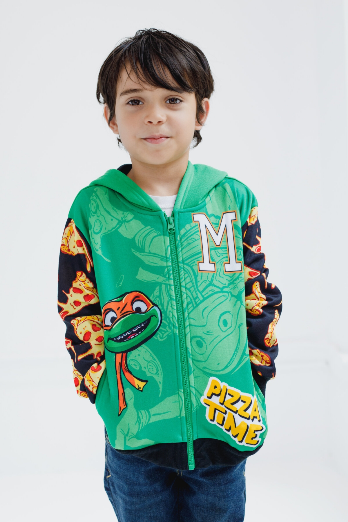 Teenage Mutant Ninja Turtles Toddler Boys Fleece Zip Up Cosplay Hoodie to (2T - 10-12) - green