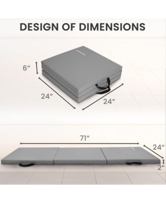 GoGym 6x2ft Folding 3 Panel Exercise Mat with Handles, Black