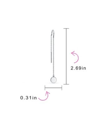 Minimalist Geometric Long Round Circle Chain Threader Earrings Stabilizing U Hook .925 Sterling Silver