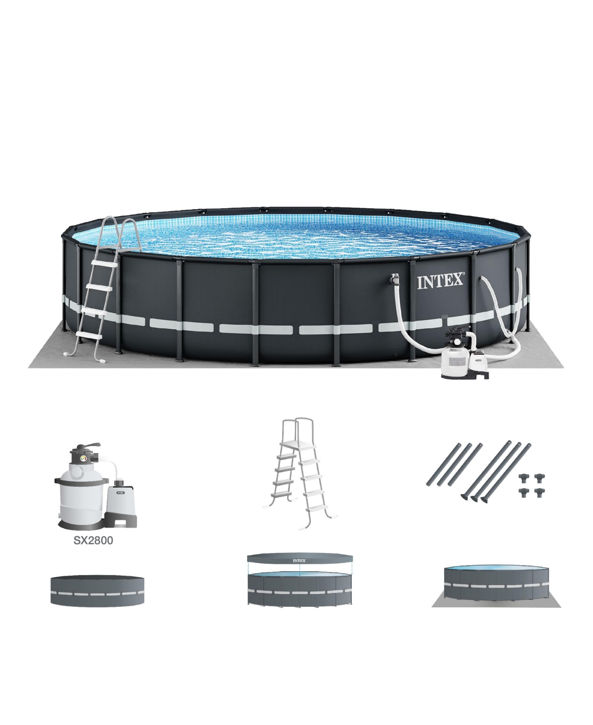 Ultra Frame 26 Foot x 52 Inch Round Above Ground Outdoor Swimming Pool Set - Gray