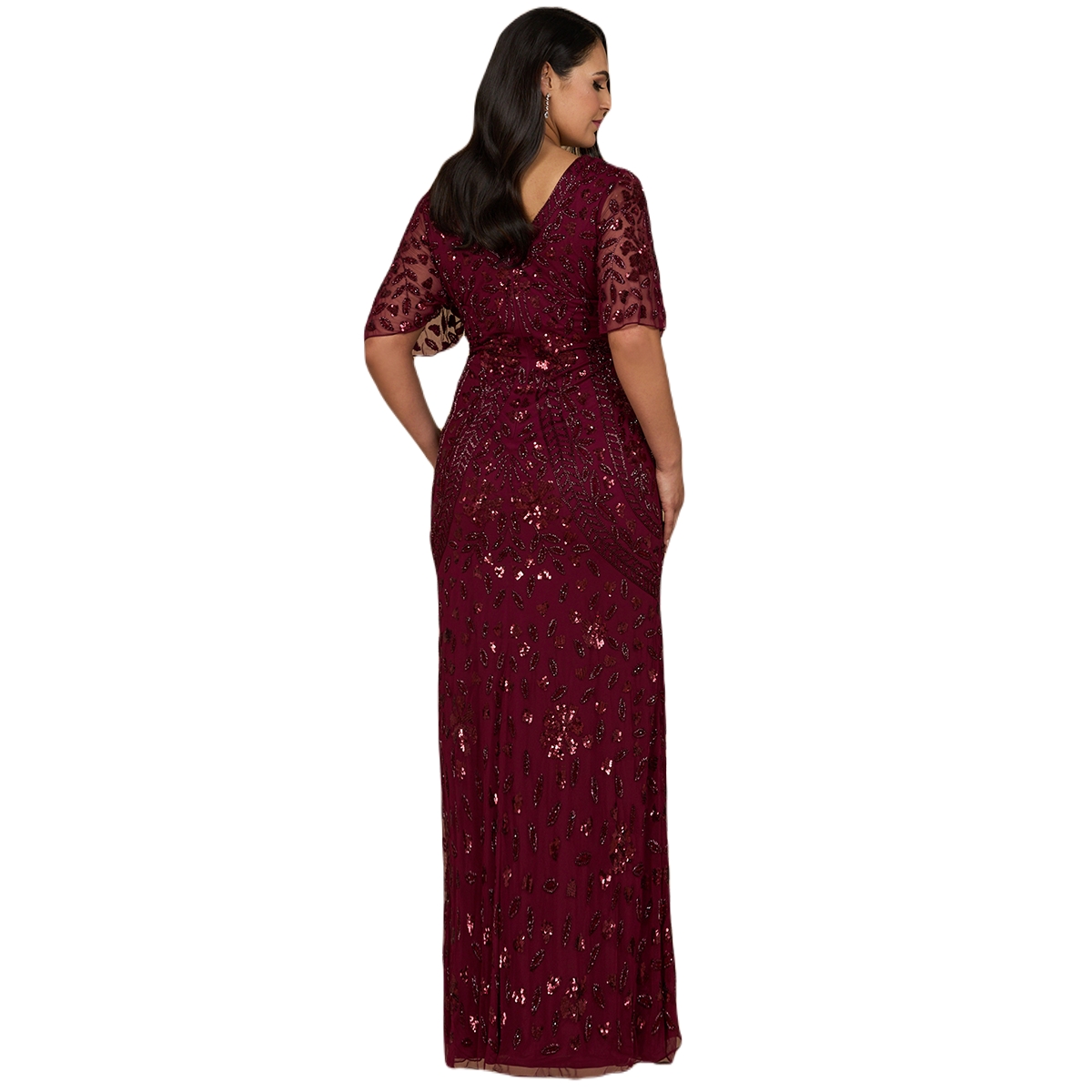Lara Women's V-Neck, Cape Sleeve Beaded Gown