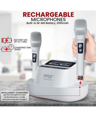 UHF Wireless Microphone System, 2 USB Rechargeable Handheld Mics, Fixed Frequency