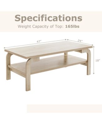 47'' Rectangular Coffee Table w/ Storage Shelf & Curved Legs for Living Room