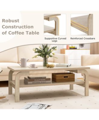 47'' Rectangular Coffee Table w/ Storage Shelf & Curved Legs for Living Room