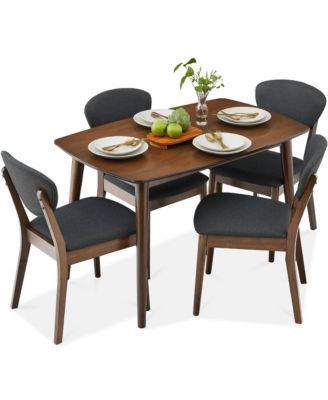 5-Piece Compact Mid-Century Dining Set with Wooden Table and Padded Chairs