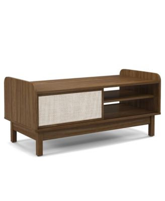 39.5" Rectangular Coffee Table with Sliding Weaving Doors – Wood Center Table