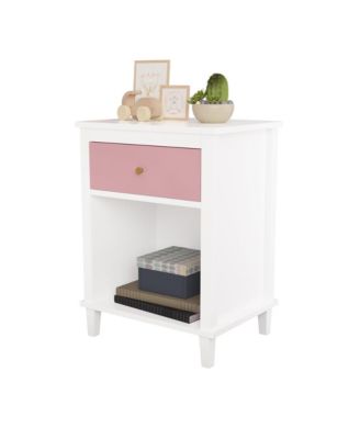 Wooden Nightstand with 1 Drawer and 1 Shelf for Kids and Adults
