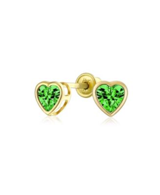 Romantic Love Tiny Mini Cubic Zirconia Clear CZ Heart Stud Earrings 14K Yellow Gold