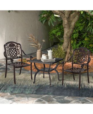 21'' Cast Aluminum Outdoor Side Table Patio Square Coffee Table w/ Storage Shelf