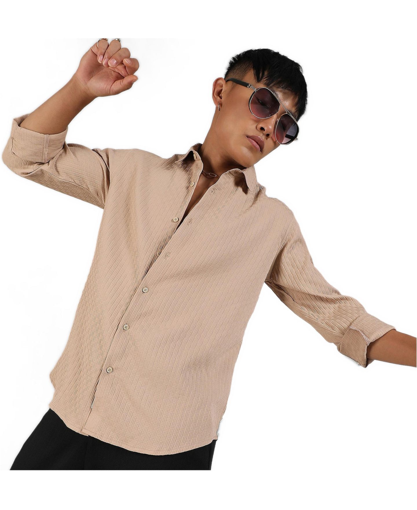 Мужская рубашка Cahoot Campus Sutra Beige Textured Interweave, цвет: Бежевый / Хаки — фото 7