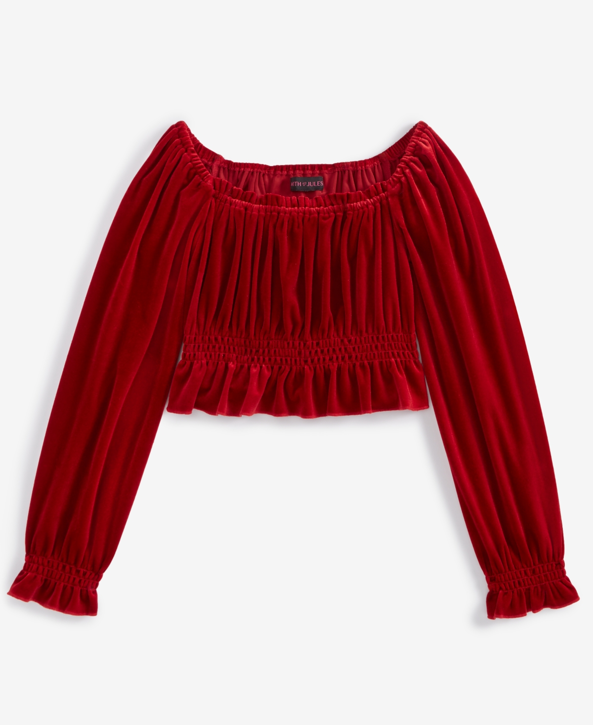 With Jules Big Girls Long-Sleeve Velvet Smocked Top
